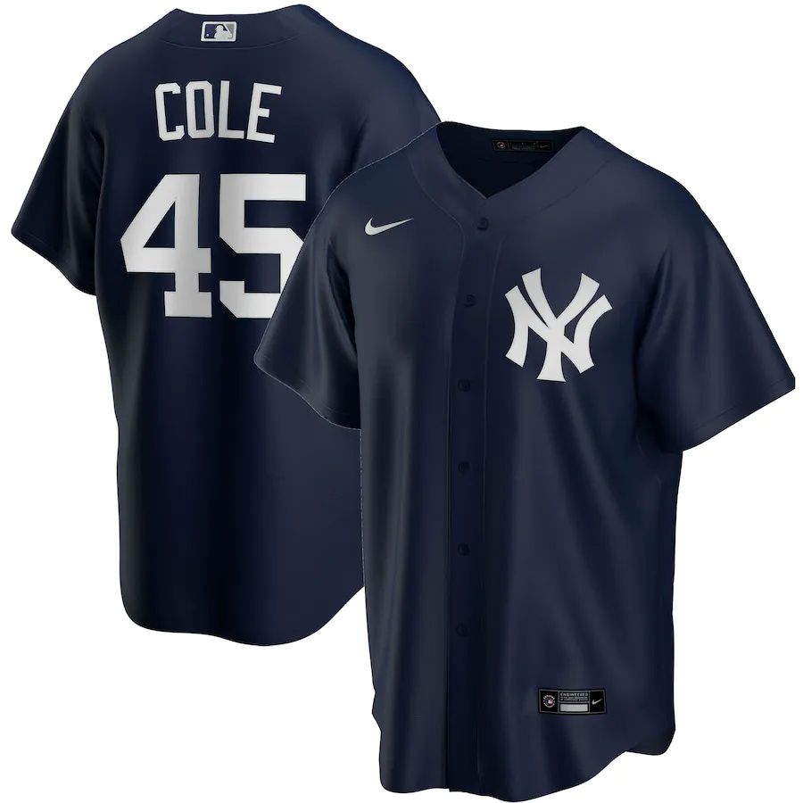 Mens New York Yankees #45 Gerrit Cole Nike Navy Alternate Replica Player Name MLB Jerseys